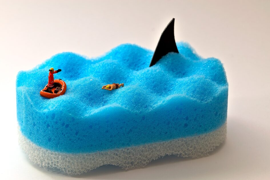 スポンジでできた海とサメ
